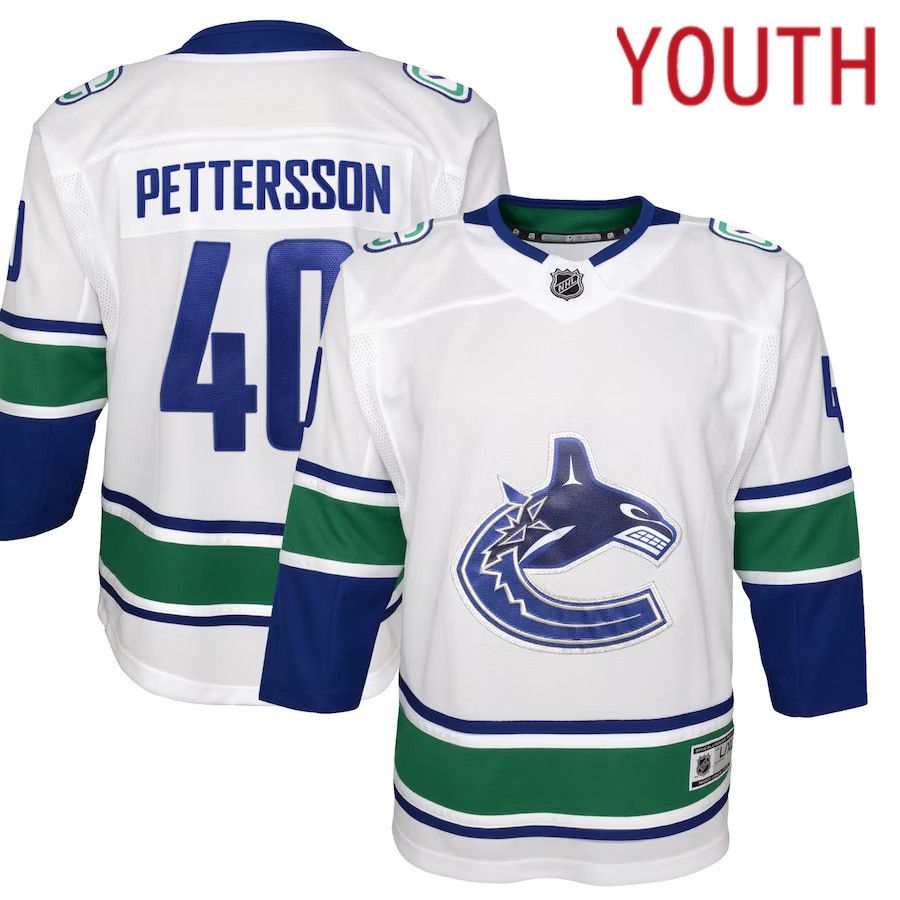 Youth Vancouver Canucks #40 Elias Pettersson White Away Premier Player NHL Jersey->customized nhl jersey->Custom Jersey